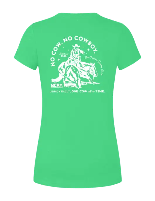Womens Simply Soft Green Frost 4.5oz Poly/Combed Ring Spun Cotton T-Shirt w/No Cow No Cowboy Logo, NCHA Logo