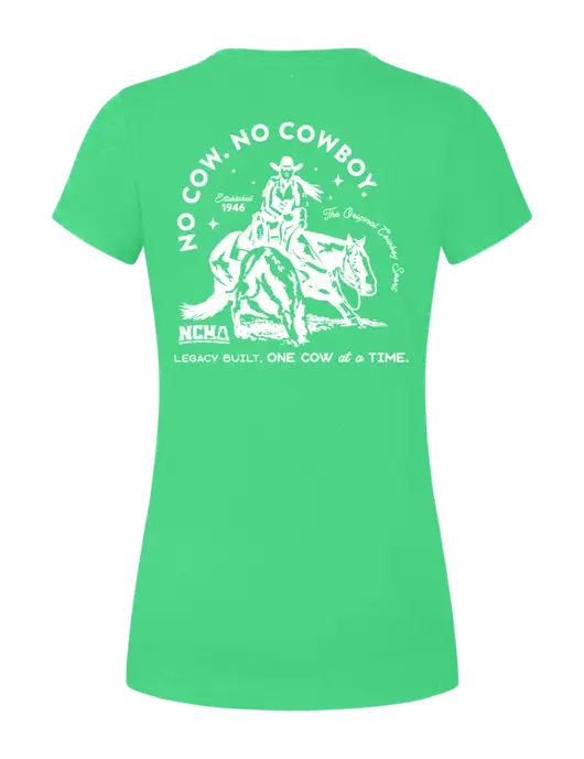 Womens Simply Soft Green Frost 4.5oz Poly/Combed Ring Spun Cotton T-Shirt w/No Cow No Cowboy Logo, NCHA Logo