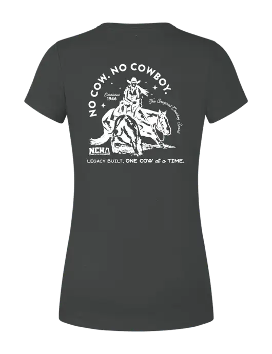 Womens Simply Soft Black Frost 4.5oz Poly/Combed Ring Spun Cotton T-Shirt w/No Cow No Cowboy Logo, NCHA Logo