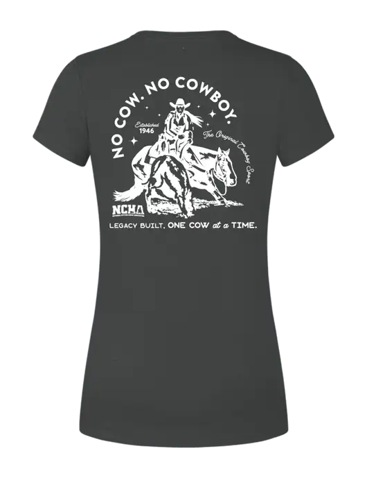 Womens Simply Soft Black Frost 4.5oz Poly/Combed Ring Spun Cotton T-Shirt w/No Cow No Cowboy Logo, NCHA Logo