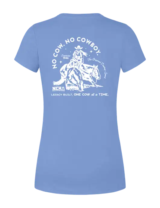 Womens Simply Soft Maritime Frost 4.5oz Poly/Combed Ring Spun Cotton T-Shirt
 w/No Cow No Cowboy Logo, NCHA Logo