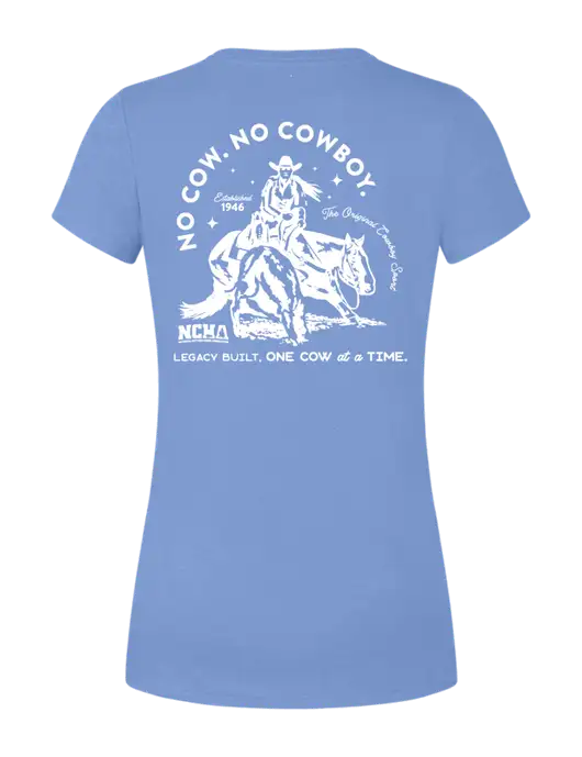 Womens Simply Soft Maritime Frost 4.5oz Poly/Combed Ring Spun Cotton T-Shirt
 w/No Cow No Cowboy Logo, NCHA Logo