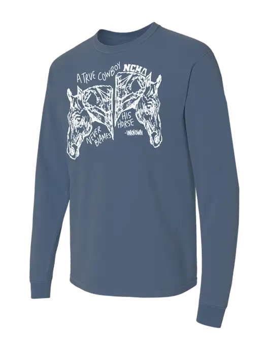 Comfort Colors Garment-Dyed Blue Slate Heavyweight Long Sleeve T-Shirt w/True Cowboy Logo