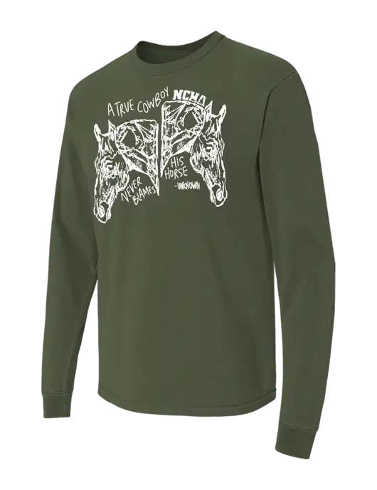 Comfort Colors Garment-Dyed Dark Olive Green Heavyweight Long Sleeve T-Shirt w/True Cowboy Logo