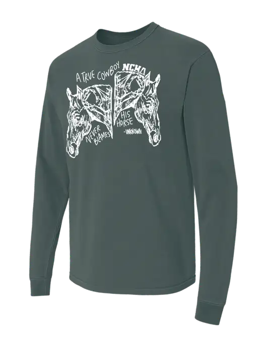 Comfort Colors Garment-Dyed Dark Green Heather Heavyweight Long Sleeve T-Shirt w/True Cowboy Logo
