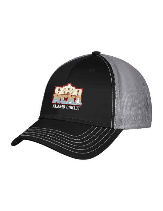 Black & Grey Mesh Trucker Cap Snap Back w/NCHA Alamo Circuit Logo