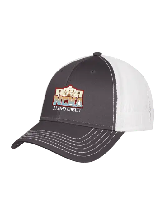 Dark Grey/White Mesh Trucker Cap Snap Back w/NCHA Alamo Circuit Logo