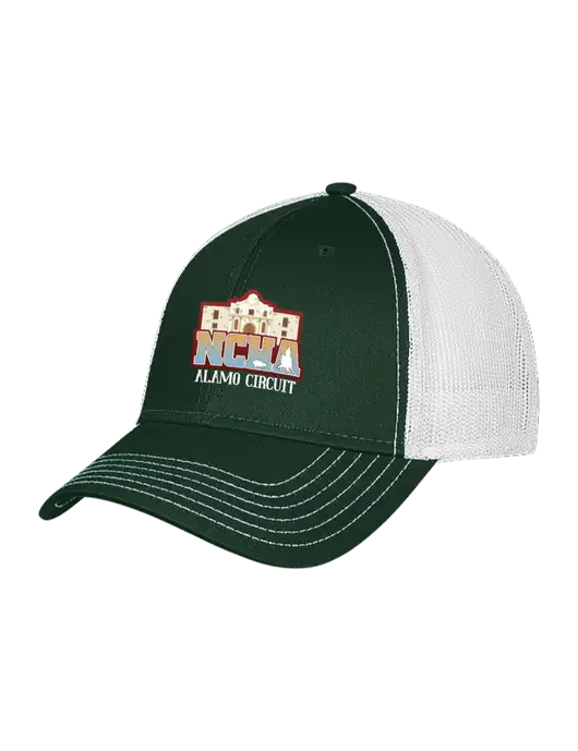 Dark Green/White Mesh Trucker Cap Snap Back w/NCHA Alamo Circuit Logo