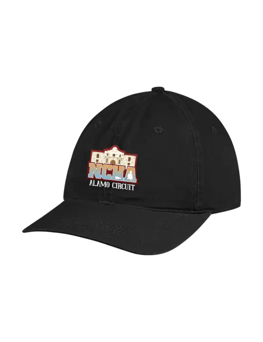 Garment Washed Unstructured Twill Black Cap w/NCHA Alamo Circuit Logo