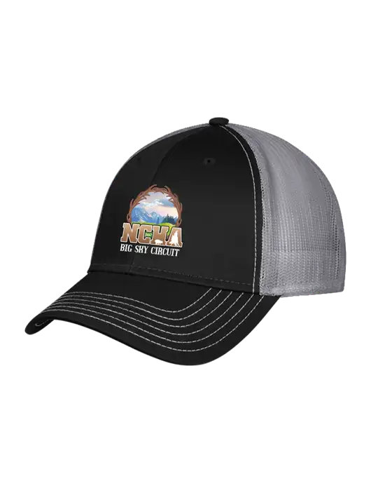 Black & Grey Mesh Trucker Cap Snap Back w/NCHA Big Sky Circuit Logo