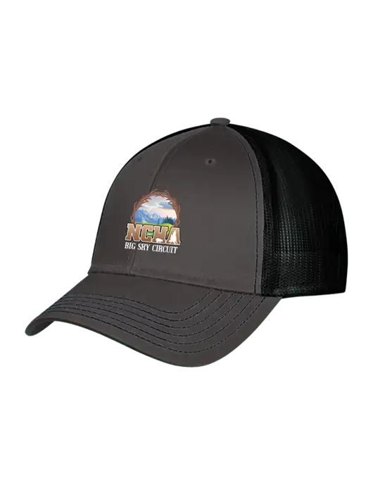 Charcoal & Black Mesh Trucker Cap Snap Back w/NCHA Big Sky Circuit Logo