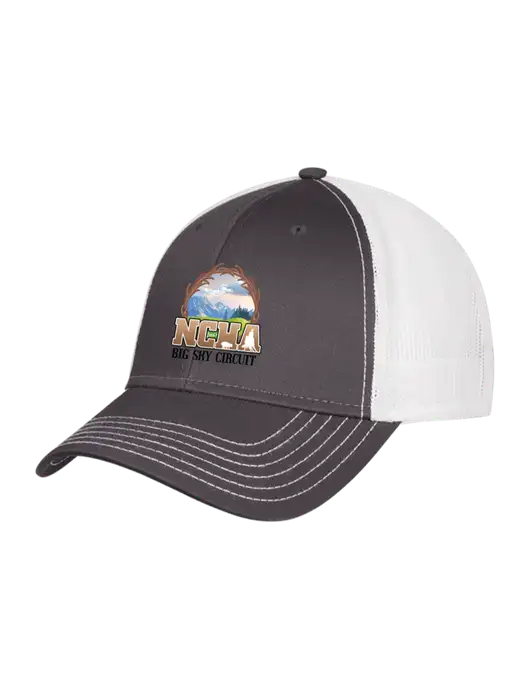 Dark Grey/White Mesh Trucker Cap Snap Back w/NCHA Big Sky Circuit Logo