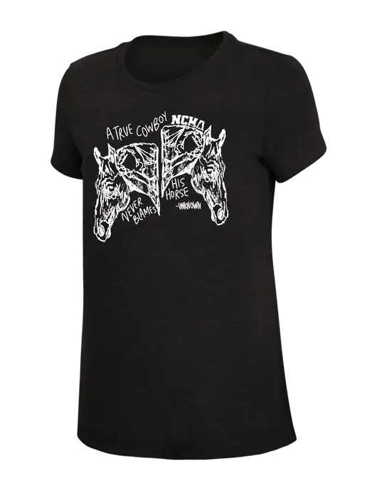Womens Simply Soft Black 4.5oz Poly/Combed Ring Spun Cotton T-Shirt w/True Cowboy Logo