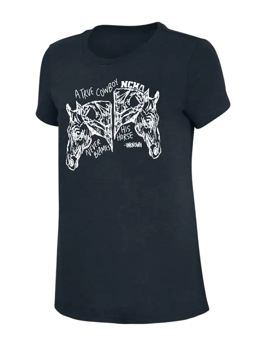 Womens Simply Soft Navy 4.5oz Poly/Combed Ring Spun Cotton T-Shirt w/True Cowboy Logo