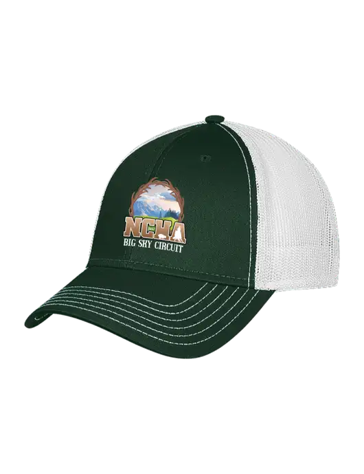 Dark Green/White Mesh Trucker Cap Snap Back w/NCHA Big Sky Circuit Logo