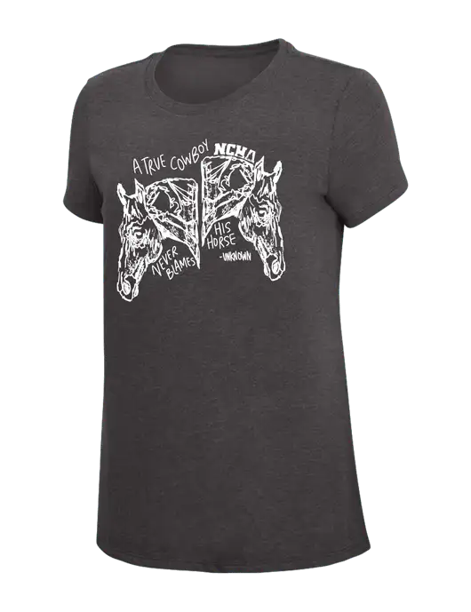 Womens Simply Soft Heather Charcoal 4.5oz  Poly/Combed Ring Spun Cotton T-Shirt w/True Cowboy Logo