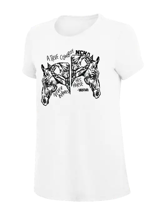 Womens Simply Soft White 4.5oz Poly/Combed Ring Spun Cotton T-Shirt
 w/True Cowboy Logo