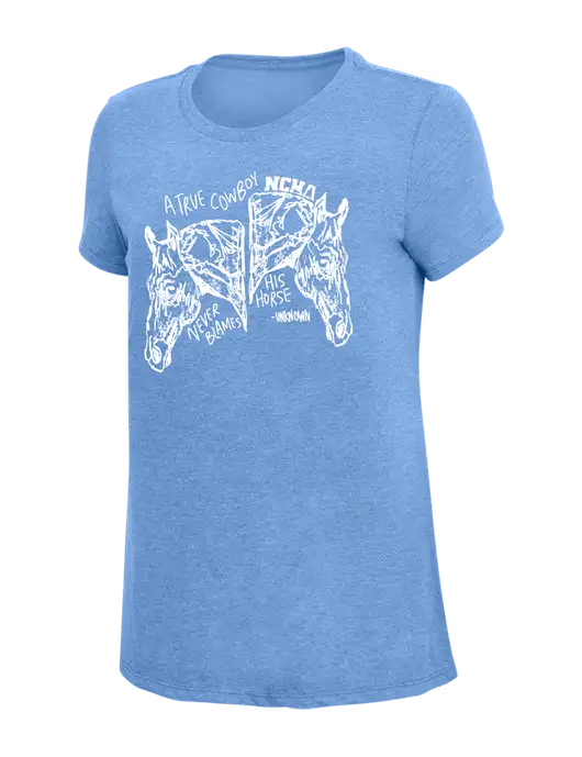 Womens Simply Soft Maritime Frost 4.5oz Poly/Combed Ring Spun Cotton T-Shirt
 w/True Cowboy Logo