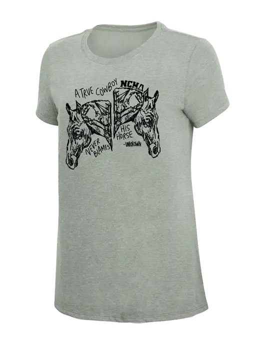Womens Simply Soft Heathered Light Grey 4.5oz Poly/Combed Ring Spun Cotton T-Shirt w/True Cowboy Logo