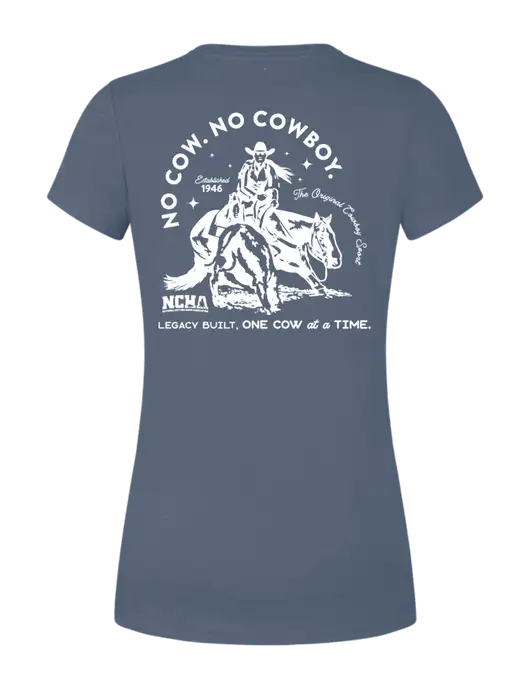 Womens Simply Soft Navy Frost 4.5oz  Poly/Combed Ring Spun Cotton T-Shirt w/No Cow No Cowboy Logo, NCHA Logo