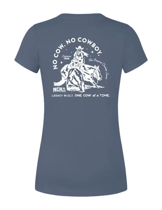 Womens Simply Soft Navy Frost 4.5oz  Poly/Combed Ring Spun Cotton T-Shirt w/No Cow No Cowboy Logo, NCHA Logo