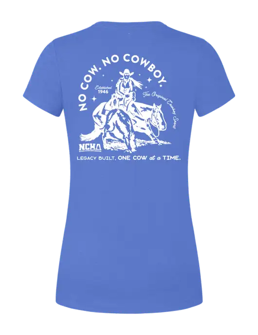 Womens Simply Soft Royal Frost 4.5oz  Poly/Combed Ring Spun Cotton T-Shirt w/No Cow No Cowboy Logo, NCHA Logo