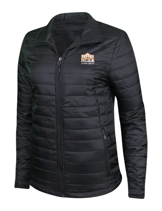 Womens Black Puffy Packable Jacket w/NCHA Alamo Circuit Logo