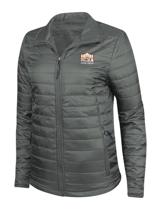 Dark Grey Womens Puffy Packable Jacket w/NCHA Alamo Circuit Logo