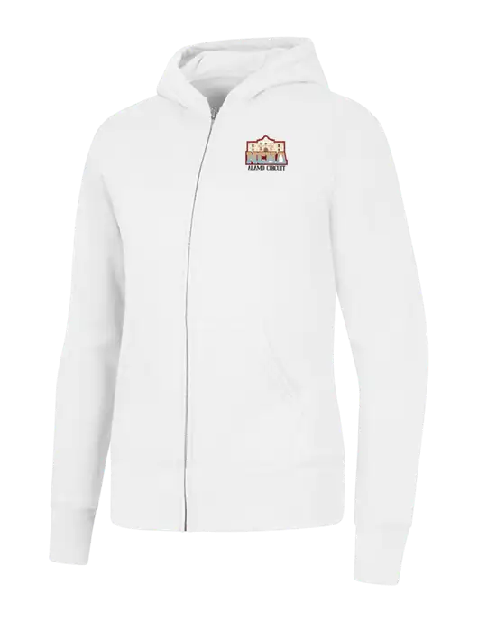 White Womens Core Fleece Full-Zip Hooded Sweatshirt w/NCHA Alamo Circuit Logo
