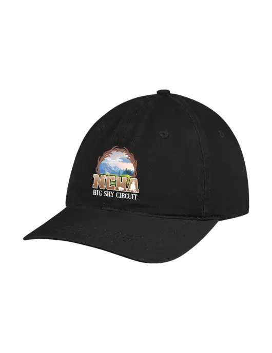 Garment Washed Unstructured Twill Black Cap w/NCHA Big Sky Circuit Logo