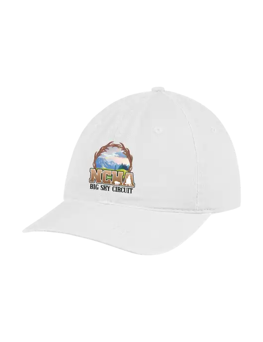 Garment Washed Unstructured Twill White Cap w/NCHA Big Sky Circuit Logo