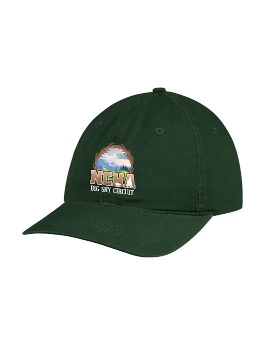 Garment Washed Unstructured Twill Dark Green Cap w/NCHA Big Sky Circuit Logo