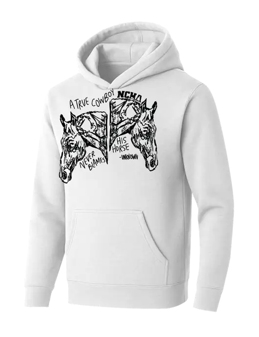 BELLA+CANVAS White Sponge Fleece Pullover Hoodie w/True Cowboy Logo