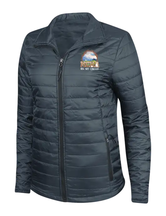 Navy Womens Puffy Packable Jacket w/NCHA Big Sky Circuit Logo