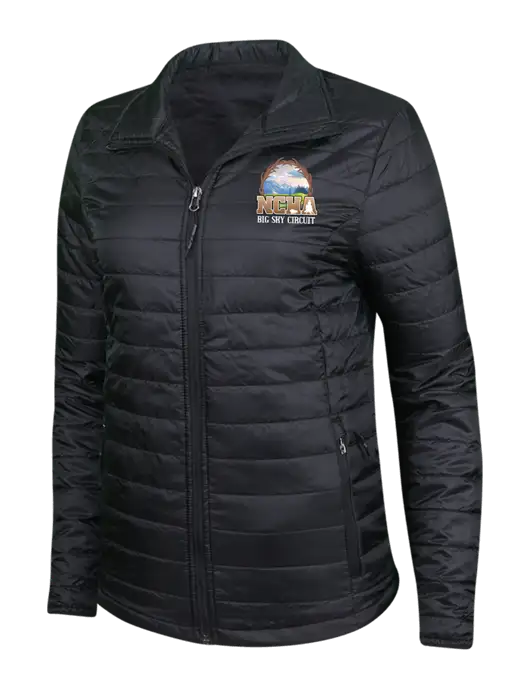 Womens Black Puffy Packable Jacket w/NCHA Big Sky Circuit Logo