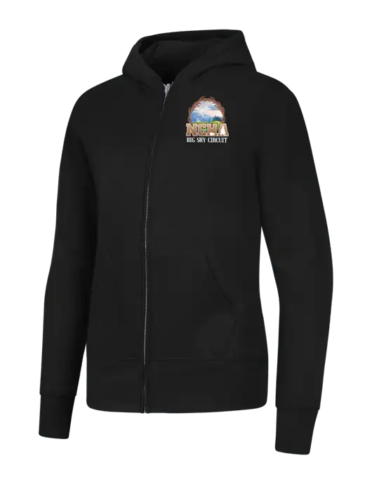 Jet Black Womens Core Fleece Full-Zip Hooded Sweatshirt w/NCHA Big Sky Circuit Logo