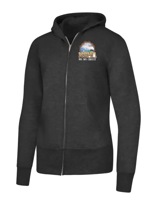 Dark Heather Grey Womens Core Fleece Full-Zip Hooded Sweatshirt w/NCHA Big Sky Circuit Logo