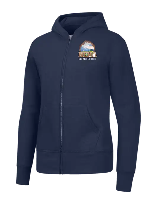Navy Womens Core Fleece Full-Zip Hooded Sweatshirt w/NCHA Big Sky Circuit Logo