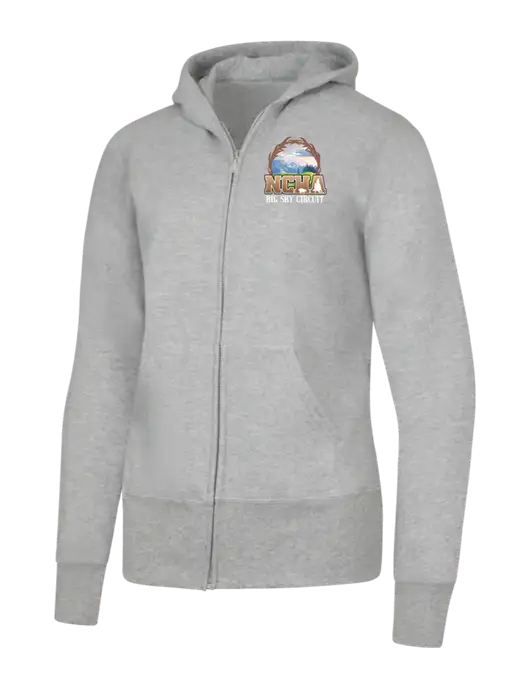 Grey Heather Womens Core Fleece Full-Zip Hooded Sweatshirt w/NCHA Big Sky Circuit Logo