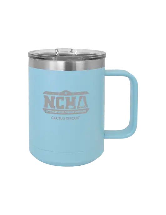 Polar Camel 15 oz Powder Coated Light Blue Vacuum Insulated Mug with Slider Lid w/NCHA Cactus Circuit Logo