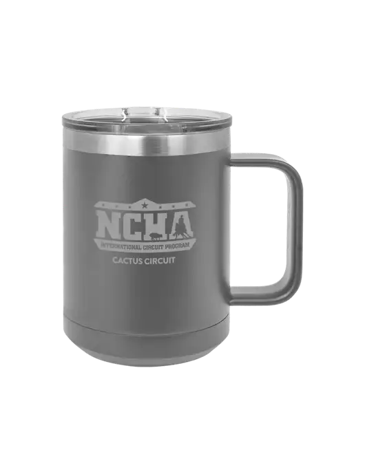Polar Camel 15 oz Powder Coated Grey Vacuum Insulated Mug with Slider Lid w/NCHA Cactus Circuit Logo