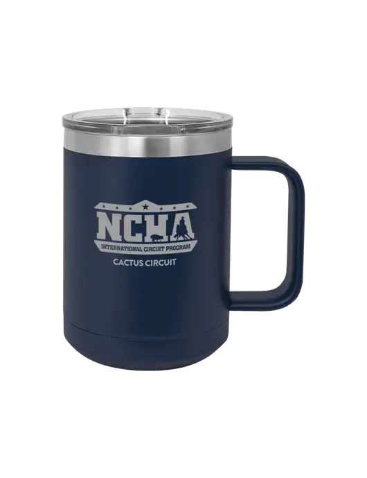 Polar Camel 15 oz Powder Coated Navy Vacuum Insulated Mug with Slider Lid w/NCHA Cactus Circuit Logo