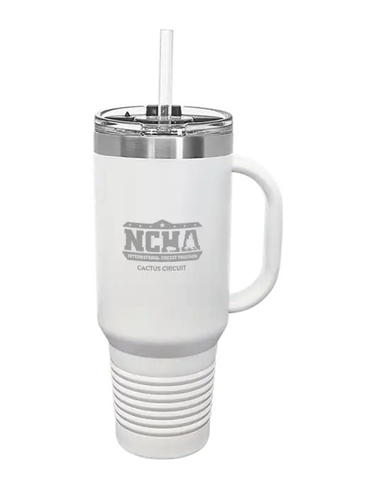 Polar Camel 40 oz. Powder Coated Vacuum Insulated White Travel Mug with Straw w/NCHA Cactus Circuit Logo