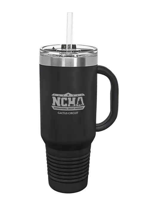 Polar Camel 40 oz. Powder Coated Vacuum Insulated Black Travel Mug with Straw w/NCHA Cactus Circuit Logo