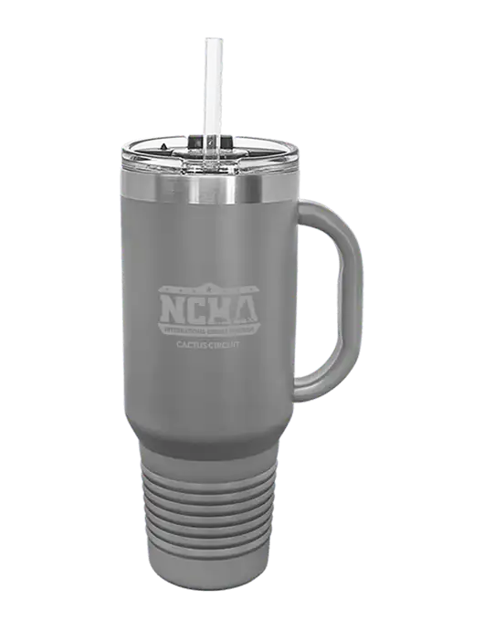 Polar Camel 40 oz. Powder Coated Vacuum Insulated Grey Travel Mug with Straw w/NCHA Cactus Circuit Logo