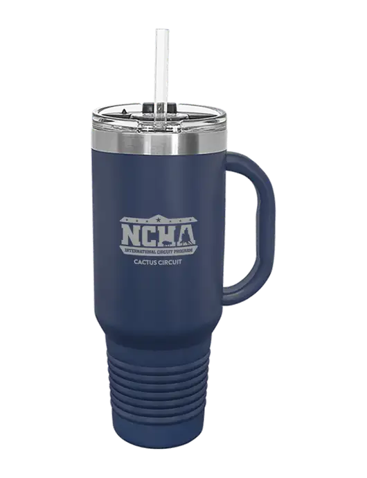 Polar Camel 40 oz. Powder Coated Vacuum Insulated Navy Travel Mug with Straw w/NCHA Cactus Circuit Logo