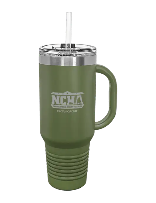 Polar Camel 40 oz. Powder Coated Vacuum Insulated Olive Travel Mug with Straw w/NCHA Cactus Circuit Logo