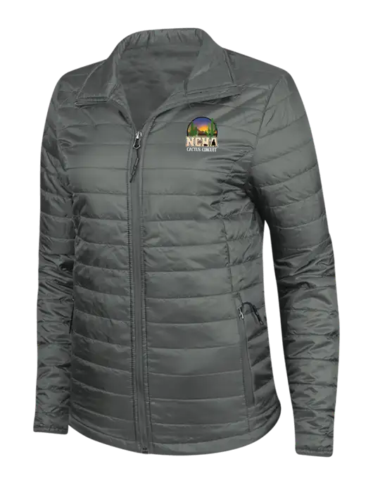 Dark Grey Womens Puffy Packable Jacket w/NCHA Cactus Circuit Logo