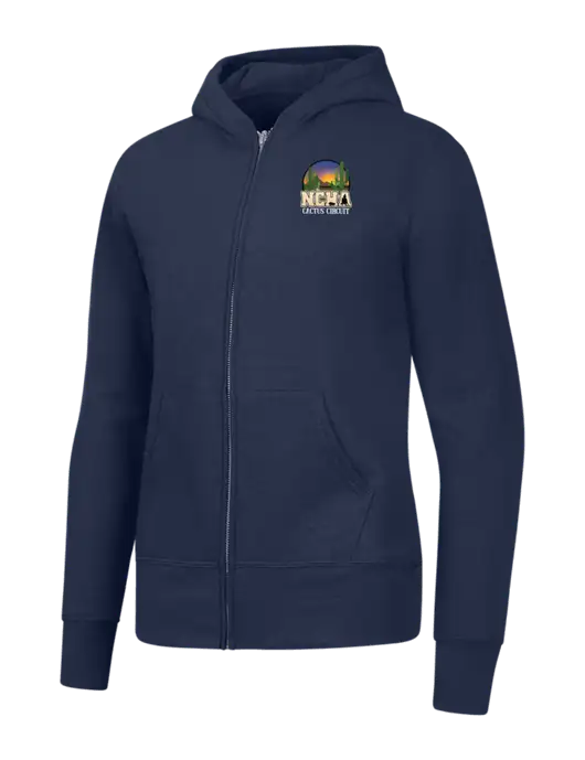 Navy Womens Core Fleece Full-Zip Hooded Sweatshirt w/NCHA Cactus Circuit Logo