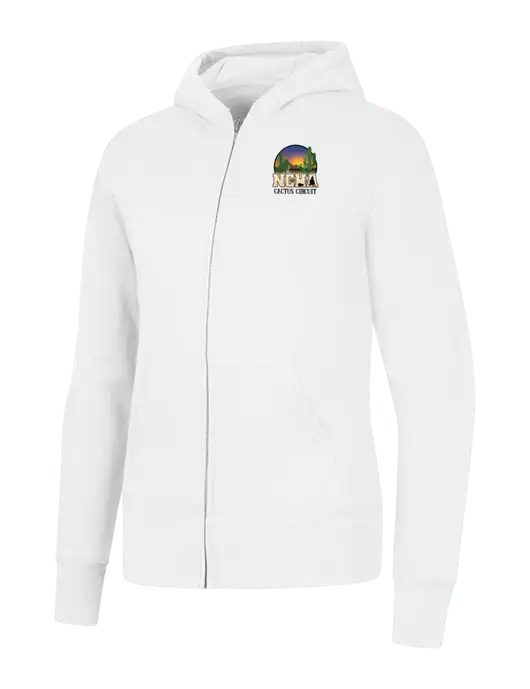White Womens Core Fleece Full-Zip Hooded Sweatshirt w/NCHA Cactus Circuit Logo